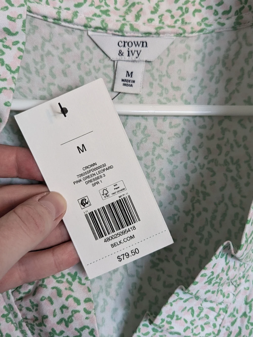 Crown & Ivy NWT Ruffle Neck Tiered Mini Dress - Green and Pink sz M - Picture 4 of 5